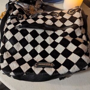 Isabella Fiore Black and White Checkered Shoulder Bag